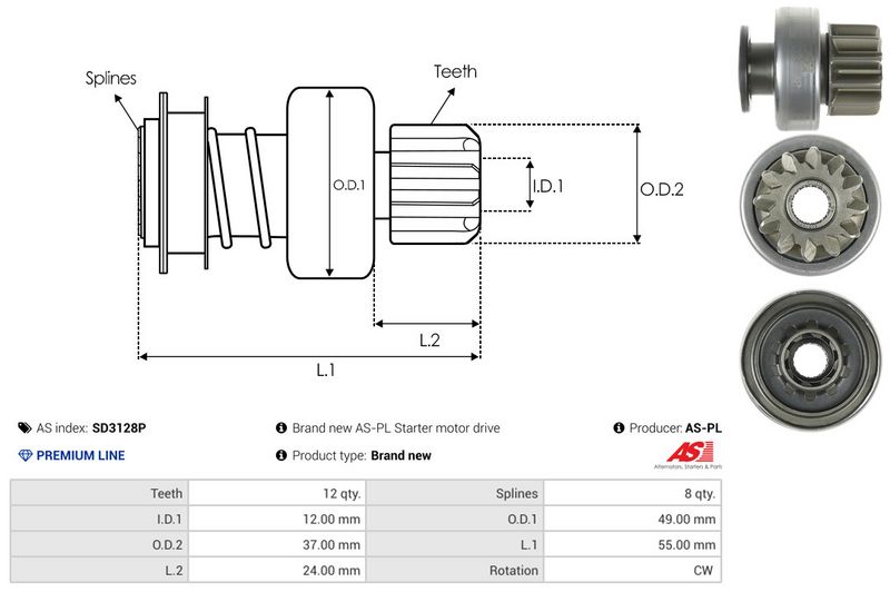AS-PL SD3128P Freewheel Gear, starter