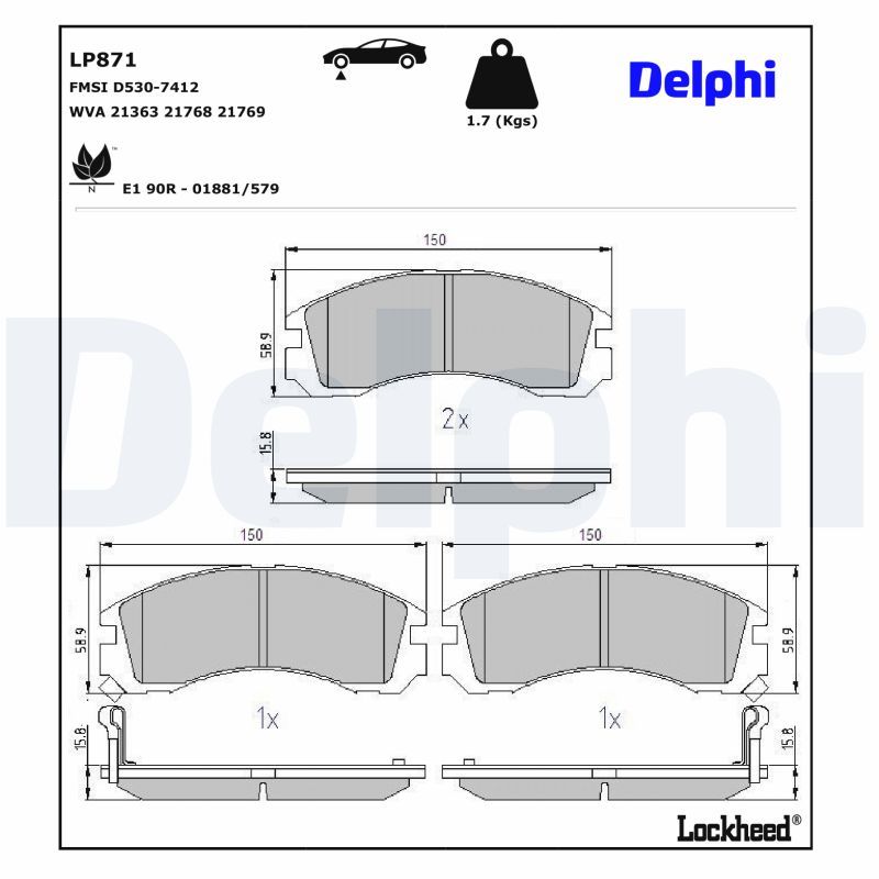 DELPHI LP871 Комплект гальмівних накладок, дискове гальмо