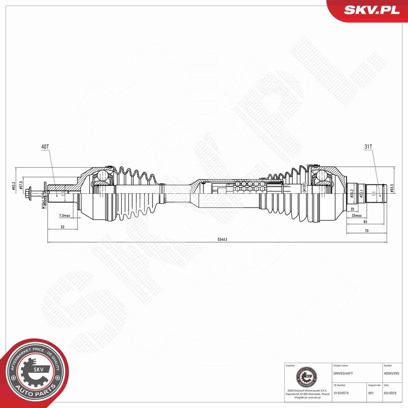 ESEN SKV 40SKV295 Drive Shaft