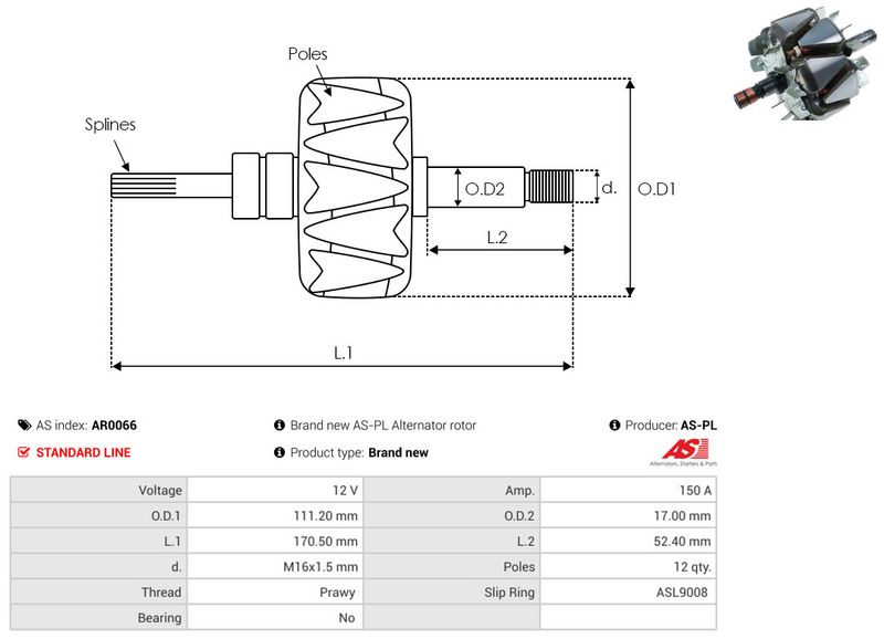 AS-PL AR0066 Rotor, alternator