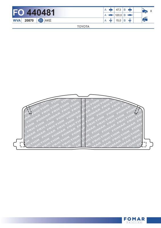 Комплект гальмівних накладок, дискове гальмо, Fomar 440481