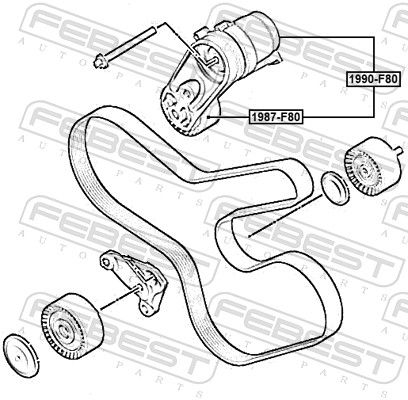 Натяжний пристрій, клиновий ремінь, Febest 1990-F80