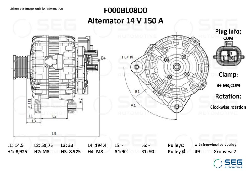 SEG Automotive F000BL08D0 Alternator