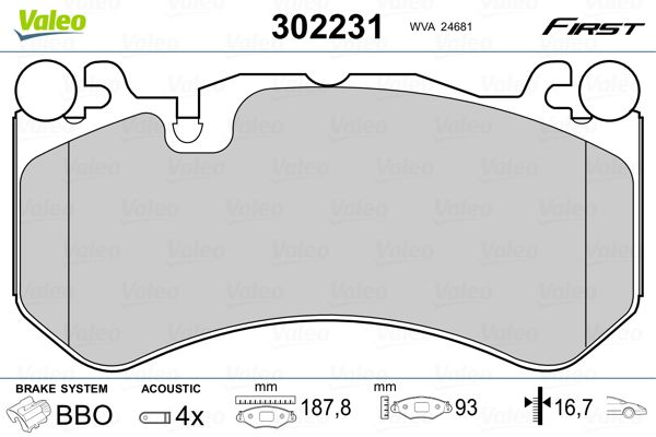 Комплект гальмівних накладок, дискове гальмо, Valeo 302231