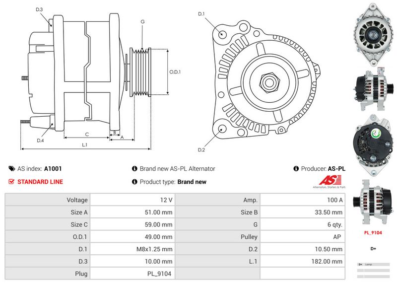 AS-PL A1001 Alternator