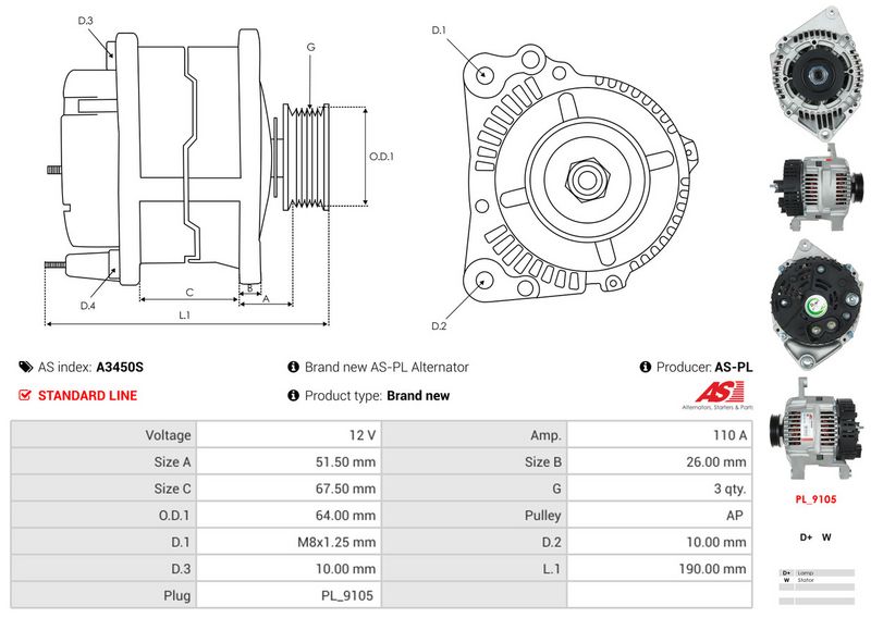 AS-PL A3450S Alternator