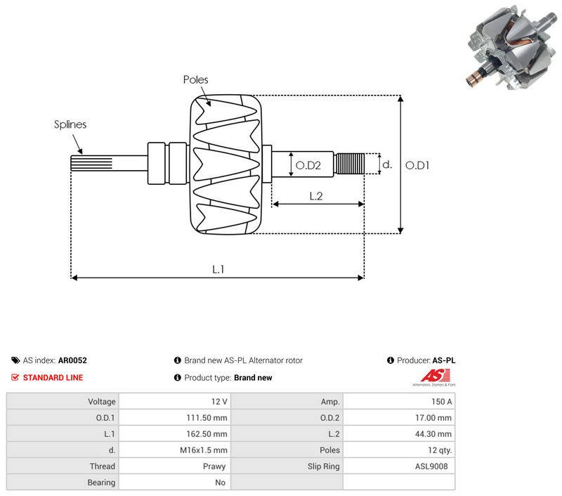 AS-PL AR0052 Rotor, alternator