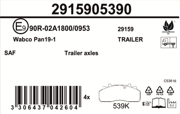 Sada brzdových destiček, kotoučová brzda 2915905390