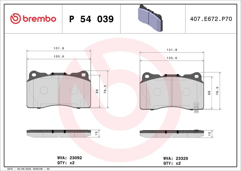 BREMBO P 54 039X Stabdžių trinkelių rinkinys, diskinis stabdys