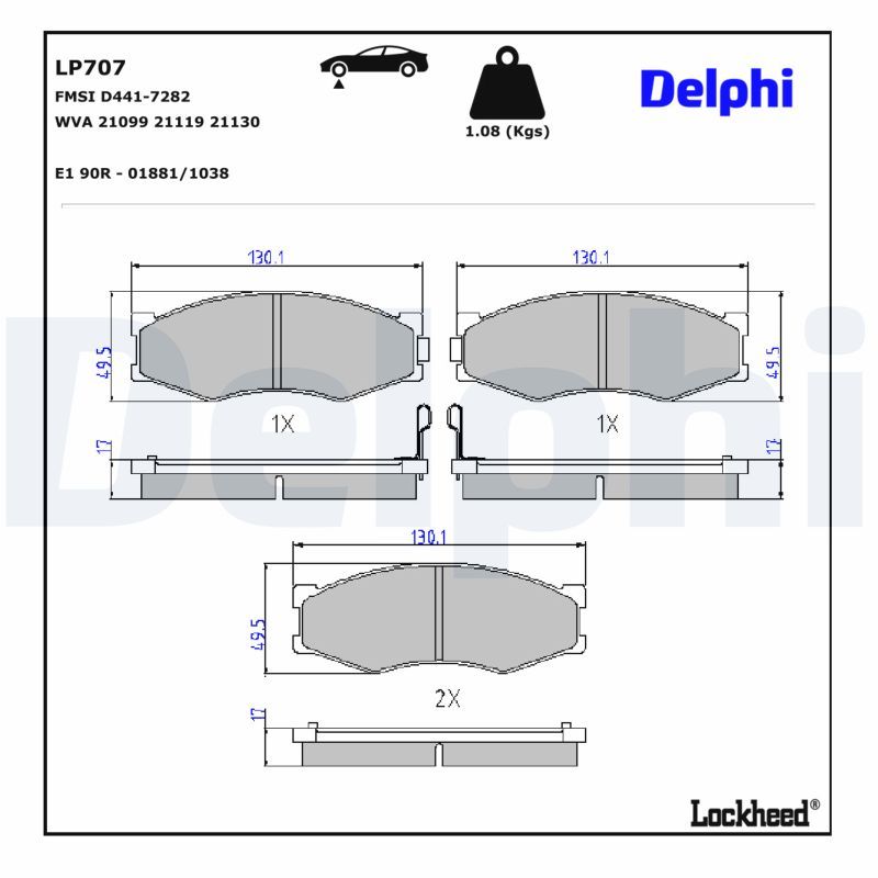 комплект спирачно феродо, дискови спирачки DELPHI