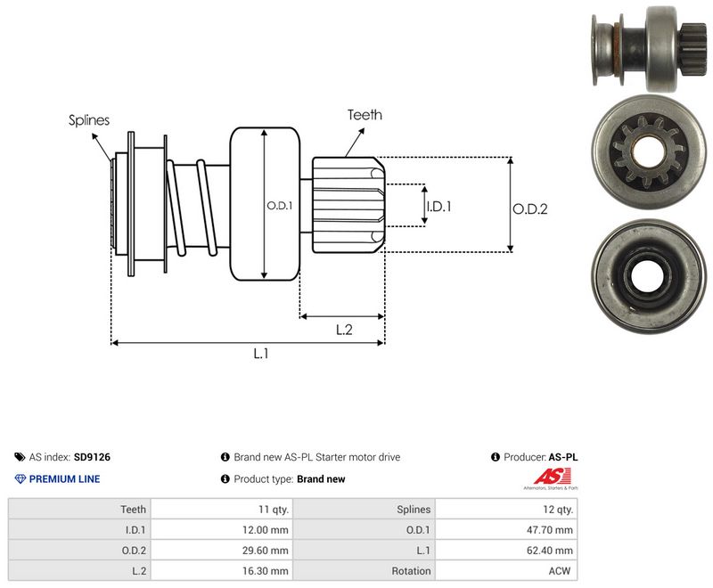 AS-PL SD9126 Freewheel Gear, starter