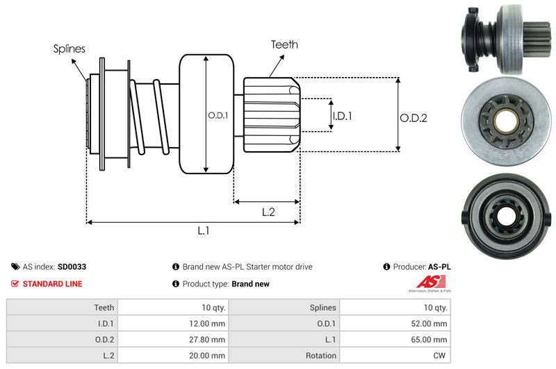 AS-PL SD0033 Freewheel Gear, starter