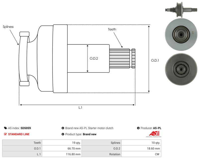 Hammastrummel, starter, AS-PL SD5059