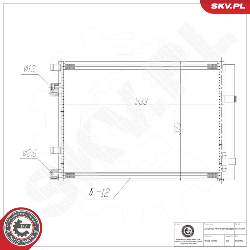 ESEN SKV 86SKV298 Condenser, air conditioning