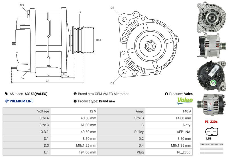 AS-PL A3153(VALEO) Alternator