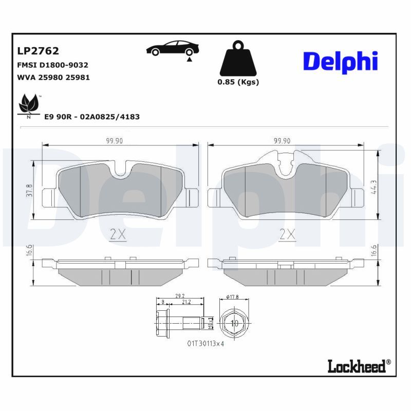 Piduriklotsi komplekt, ketaspidur, DELPHI LP2762