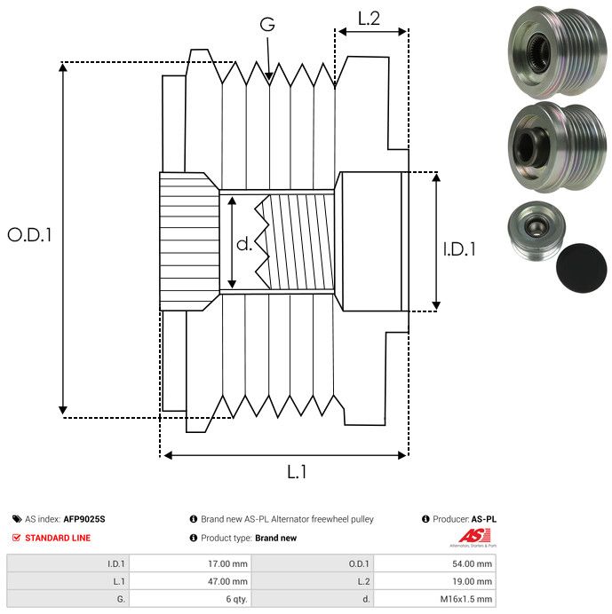 AS-PL AFP9025S Alternator Freewheel Clutch