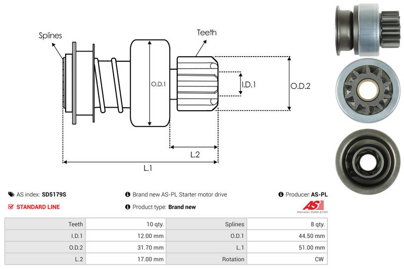 AS-PL SD5179S Freewheel Gear, starter