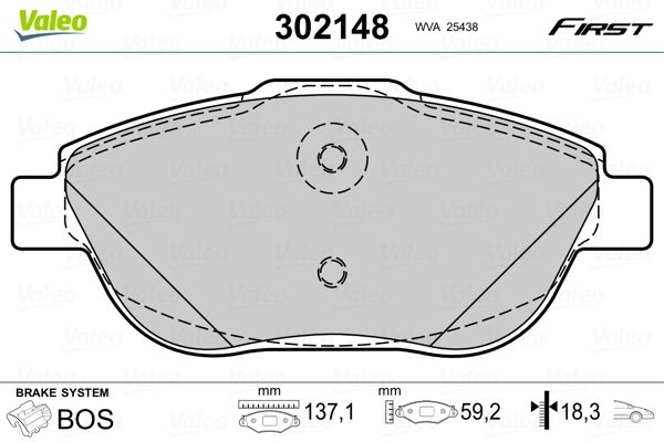 Комплект гальмівних накладок, дискове гальмо, Valeo 302148