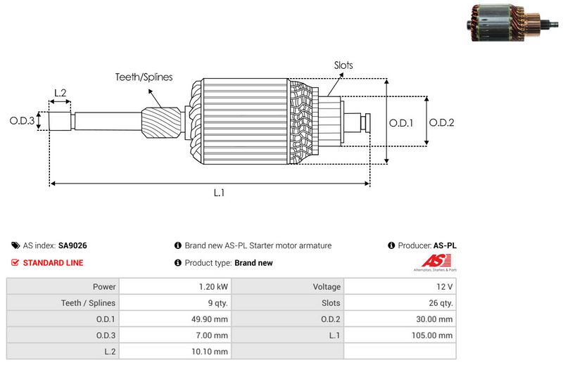 AS-PL SA9026 Armature, starter