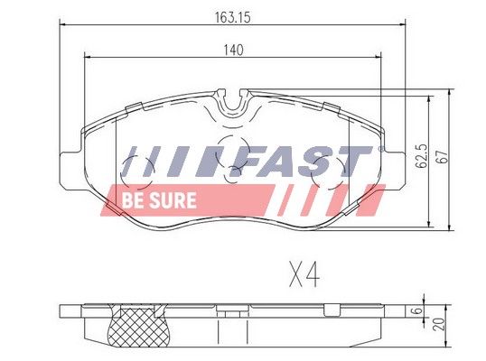 Комплект гальмівних накладок, дискове гальмо, Fast FT29019