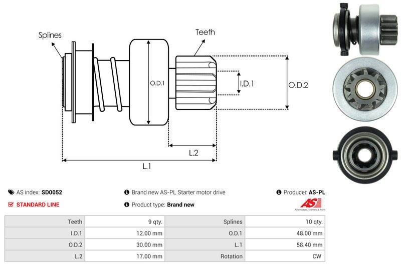 AS-PL SD0052 Freewheel Gear, starter