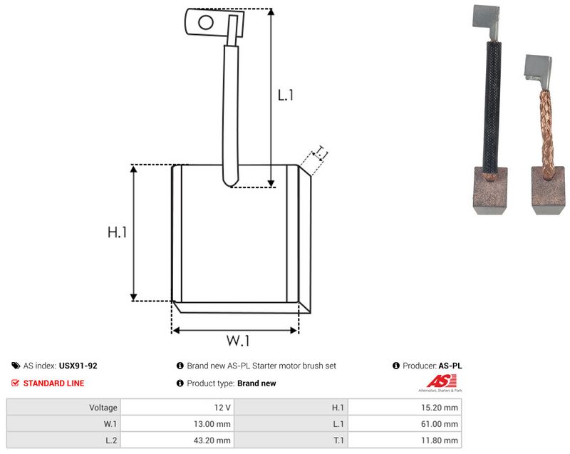AS-PL USX91-92 Carbon Brush, starter