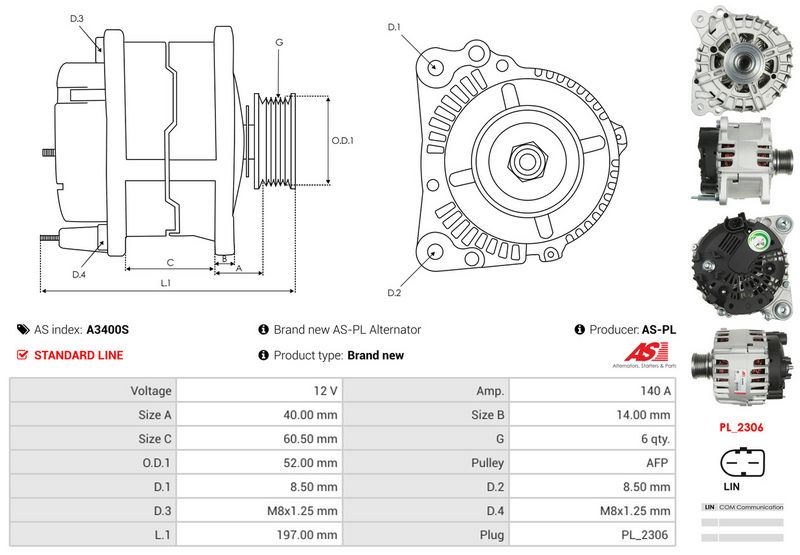 AS-PL A3400S Alternator