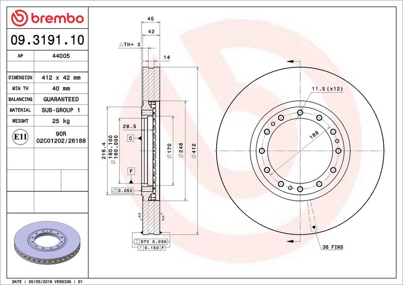 BREMBO 09.3191.10 Brake Disc