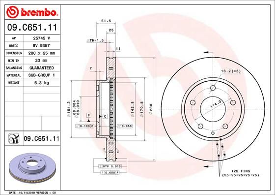 Гальмівний диск BREMBO 09C65111