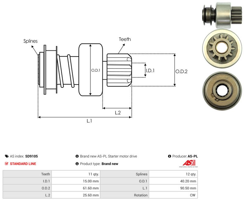 AS-PL SD9105 Freewheel Gear, starter