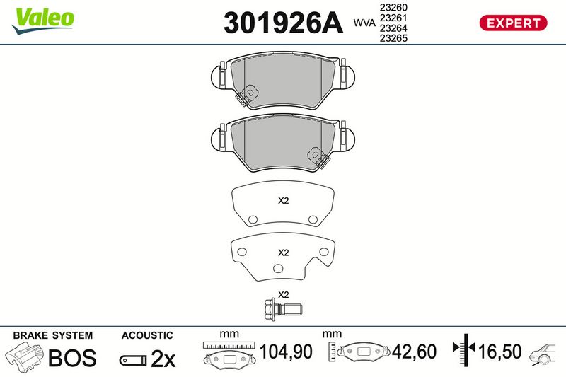 BREMSBELAGSATZ SCHEIBENBREMSE VALEO 301926A