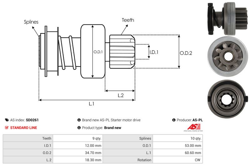 AS-PL SD0261 Freewheel Gear, starter