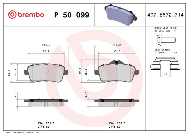 BREMBO Remblokkenset, schijfrem P 50 099