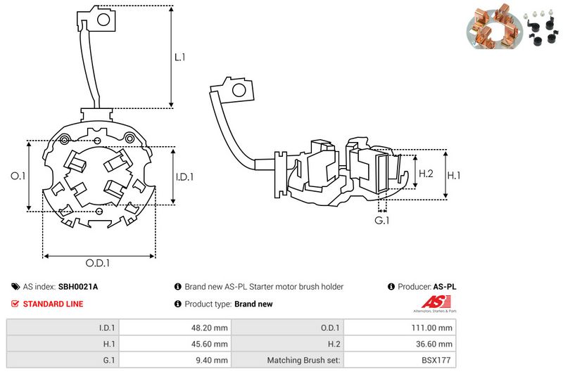 Kinnitus, süsinikuharjad, AS-PL SBH0021A