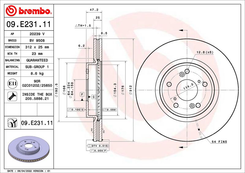 BREMBO 09.E231.11 Brake Disc
