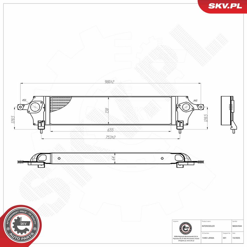 Kompressoriõhu radiaator, ESEN SKV 98SKV044
