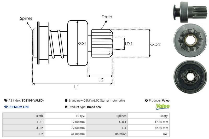 AS-PL SD3107(VALEO) Freewheel Gear, starter