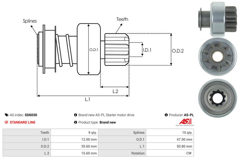 AS-PL SD6030 Freewheel Gear, starter
