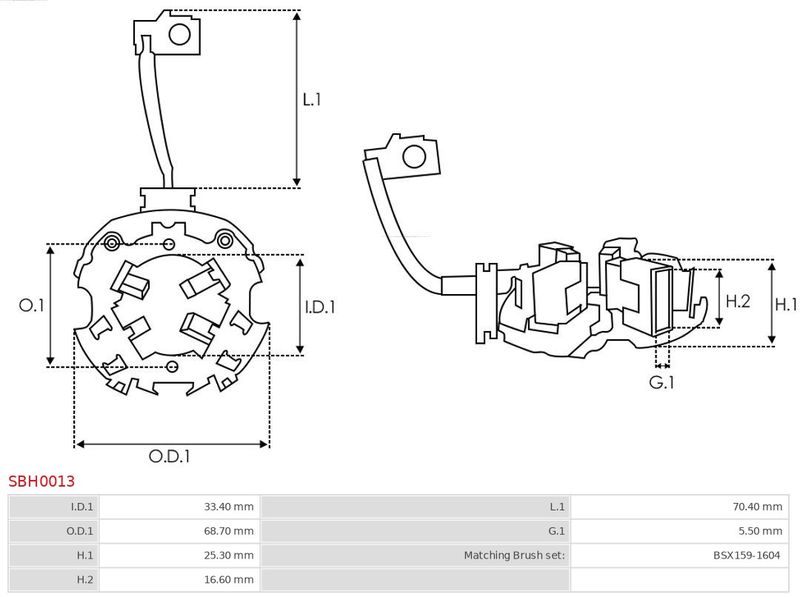 Кронштейн, вугільні щітки, Auto Starter SBH0013