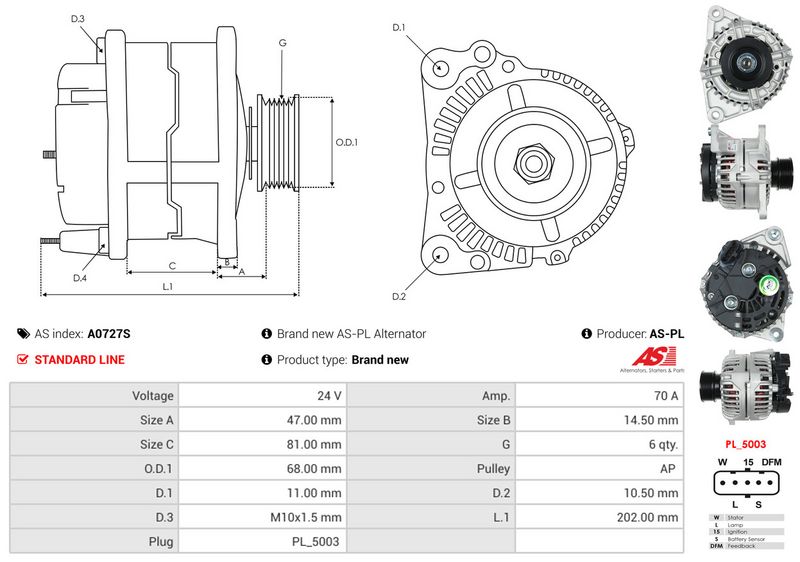 AS-PL A0727S Alternator