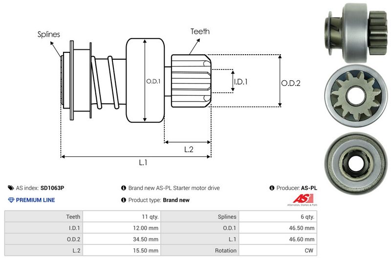 AS-PL SD1063P Freewheel Gear, starter
