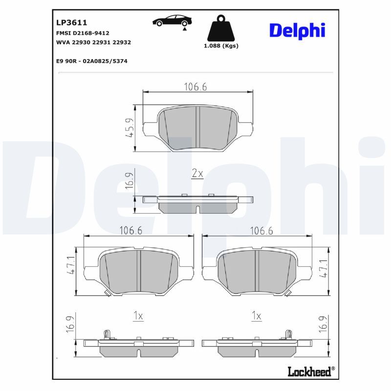 Piduriklotsi komplekt, ketaspidur, DELPHI LP3611
