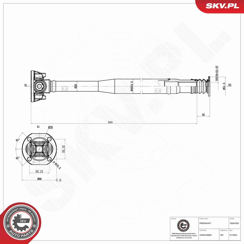ESEN SKV 76SKV035 Drive Shaft