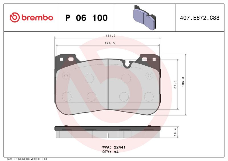 Piduriklotsi komplekt, ketaspidur, BREMBO P 06 100
