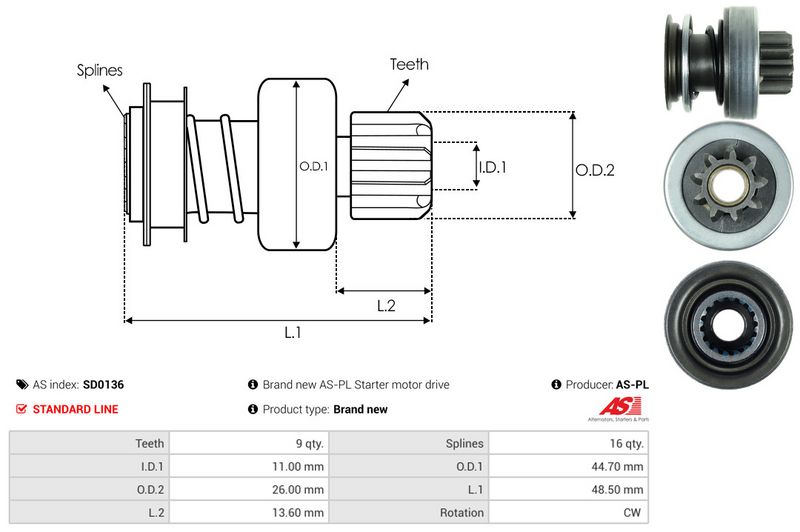 AS-PL SD0136 Freewheel Gear, starter