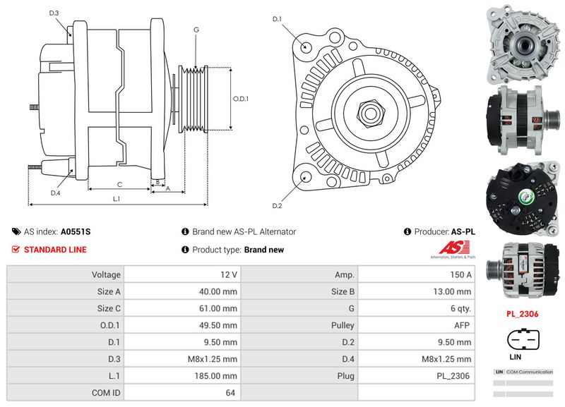AS-PL A0551S Alternator