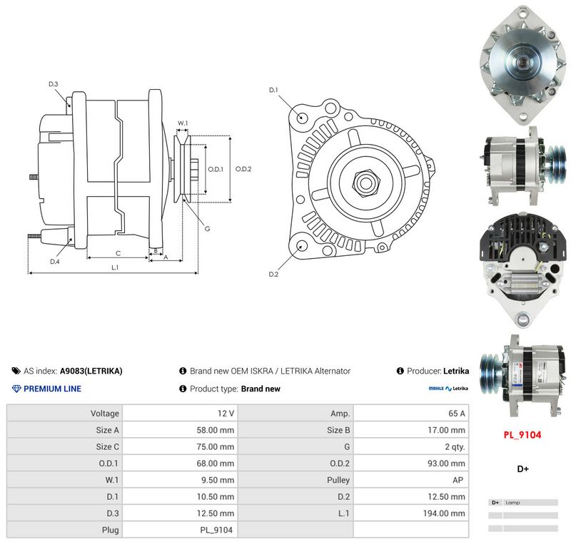 Generaator, AS-PL A9083(LETRIKA)