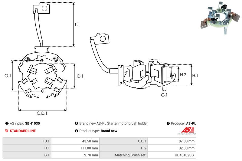 AS-PL SBH1030 Holder, carbon brushes