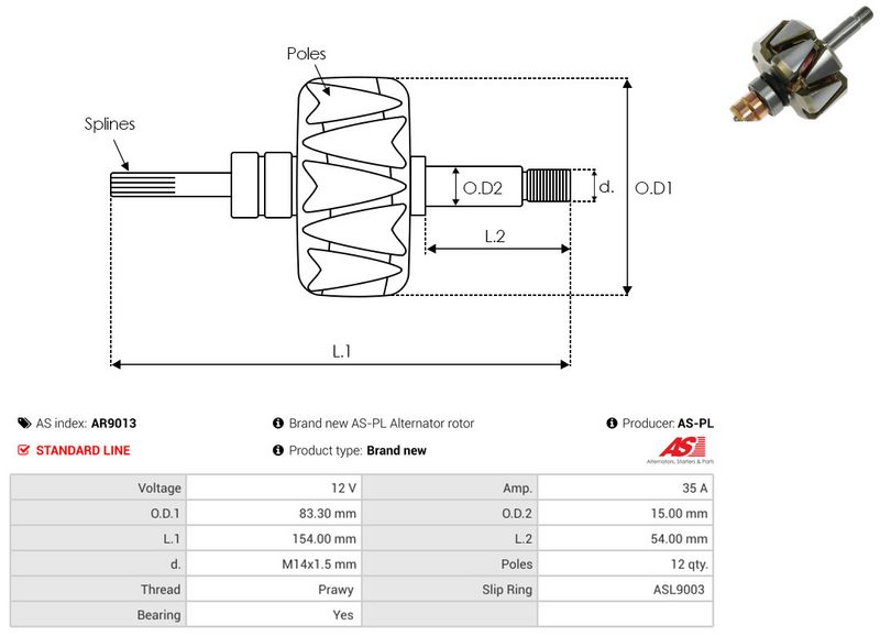 rootor, generaator, AS-PL AR9013